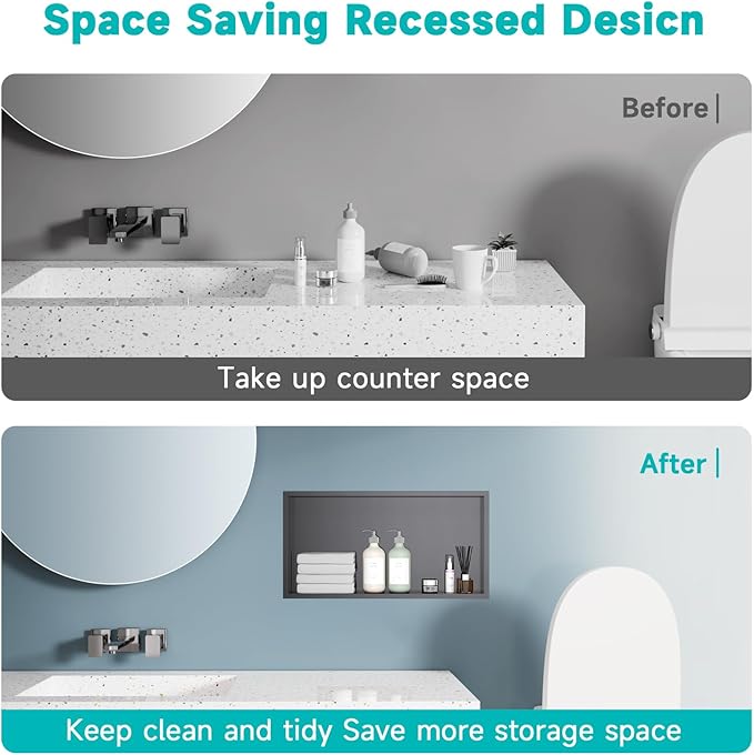 Stainless Steel 12"x24" Shower Niche - No Tile Needed Recessed Wall Niche Waterproof for Walk in Shower Bathroom Storage, Black