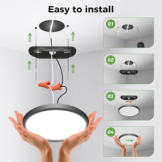 zemty 8Pack LED Ceiling Light Fixture 6.5 Inch, 12W 1200lm Ceiling Mount Light Fixtures, Adjustable 3000K 4000K 6500K, Round Flat Ceiling Lamp for Bathroom Closet Hallway Laundry (Black)