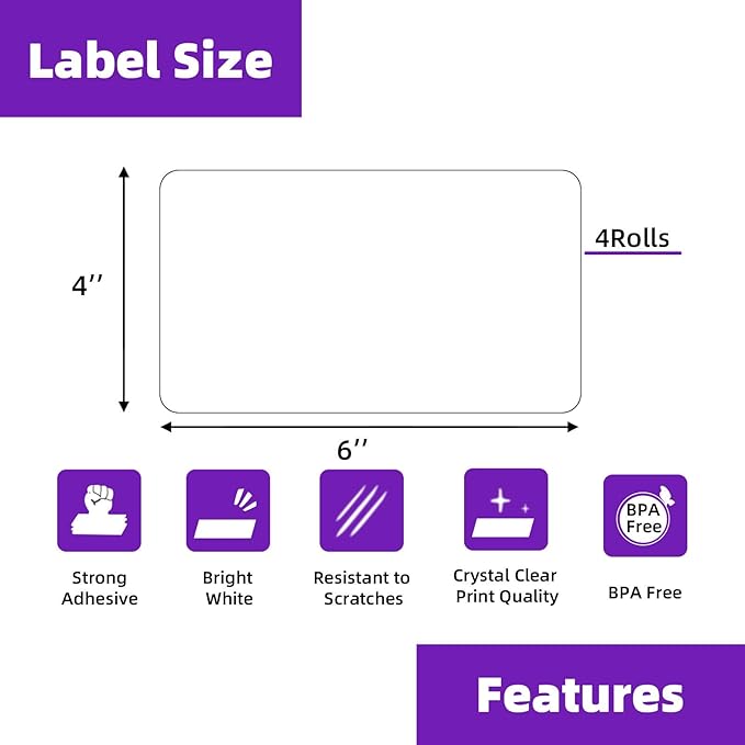 AveneMark 4 Stacks 2000 Labels 4" x 6" Fanfold Direct Thermal Labels, Postage Shipping Labels Paper with Perforated, Strong Adhesive Label for Zebra, Rollo, MUNBYN Thermal Printer,500 Labels per Stack
