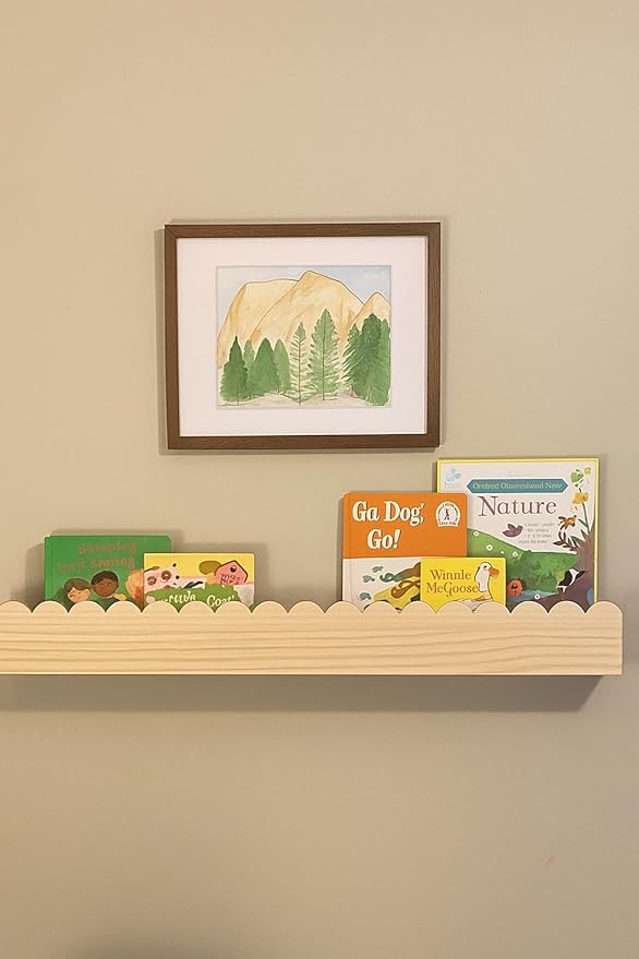 Scalloped Pine Bookshelf for Kids | Preassembled Montessori Wall Shelf | Drop-Resistant, Easy Install, 34" Wide, Nursery & Toddler Room Organizer