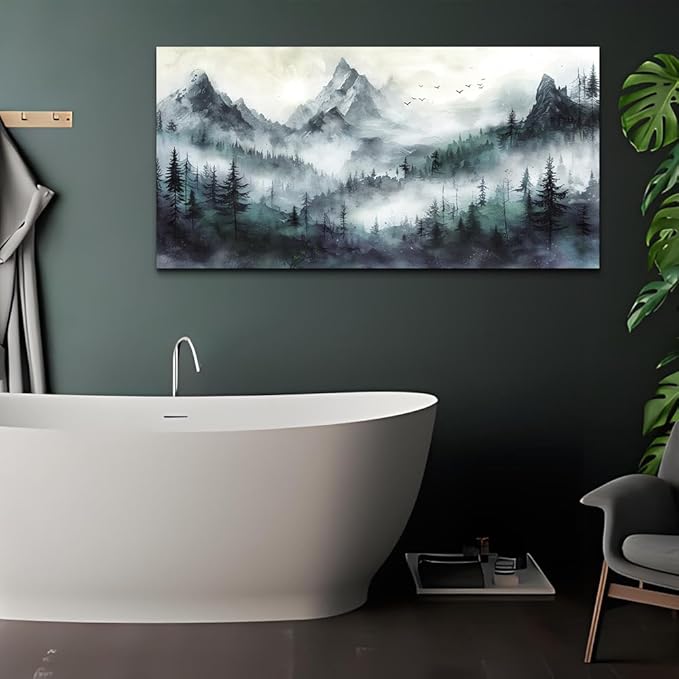 Lapremoly Modern Wall Art - Living Room & Bedroom Decor - Trees Landscape - Foggy Forest - Office Wall Decor - Canvas Prints - Ready to Hang - 40x20