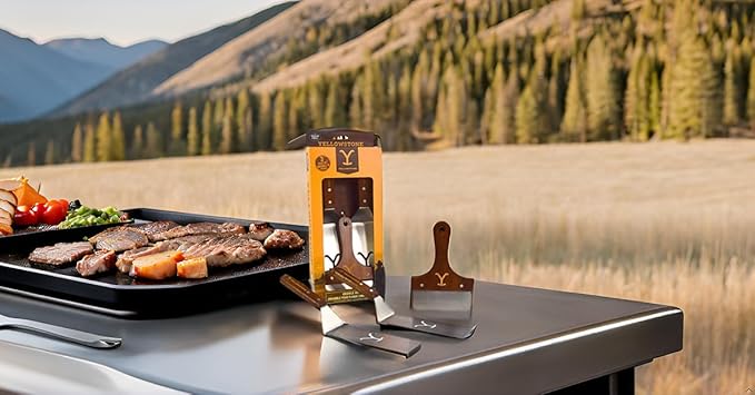 Y Yellowstone Griddle Set - 3pc Tool Kit. Griddle Accessory Set Includes 2 Spatulas/Turners and 1 Scraper | Ideal BBQ Grill Accessories | Authentic Yellowstone Merchandise