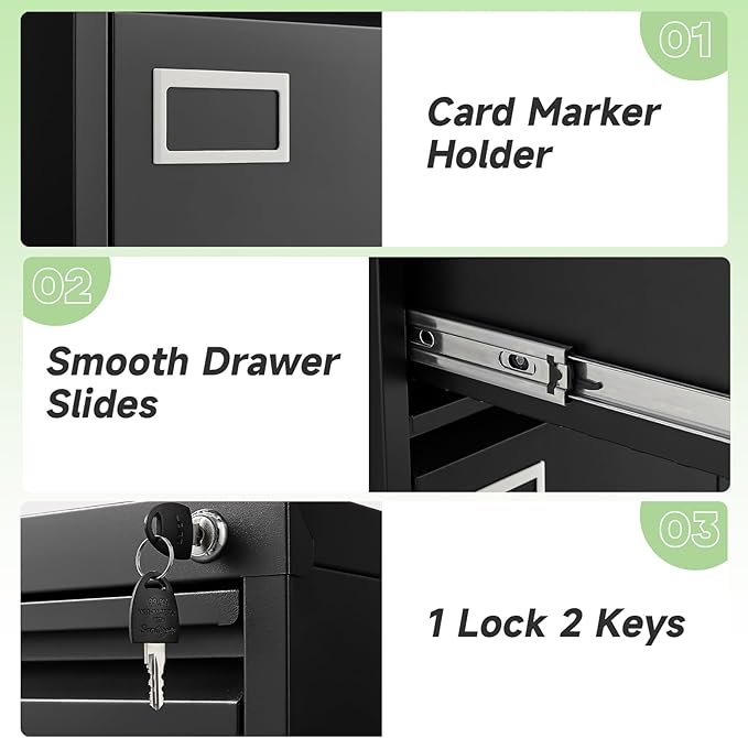 Filing Cabinet,2 Drawer File Cabinet with Lock,Small Filing Cabinets for Home Office,Letters/Legal/A4,Assembly Required,Black