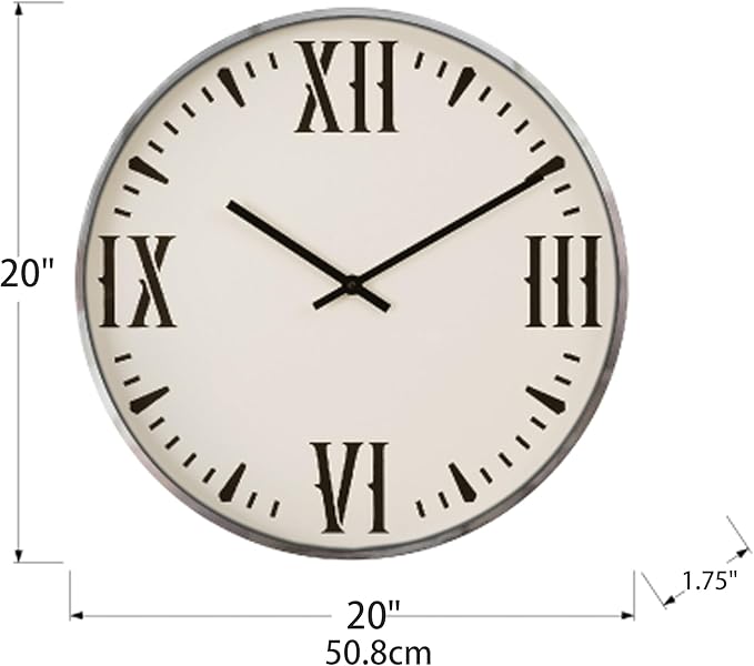 20 Inch Retro Decorative Wall Clocks, Silent Non-Ticking Battery Operated White Vintage Clock with Large Numbers, Easy to Read Kitchen Living Room, Bathroom and Office,Beige