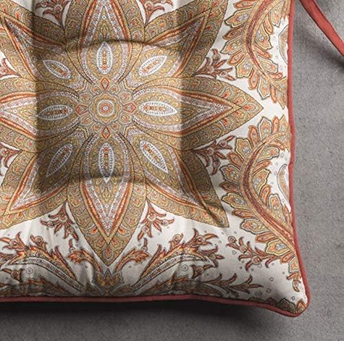 Maison d' Hermine Chair Pads for Dining Chairs Cotton Outer Fabric and Poly Filling 16"x16" Patio Seat Cushions for Furniture with Ties Home Chair Party Hall Farmhouse (Kashmir Paisley, Pack of 2)