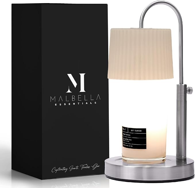 Dimmable Glass Candle Warmer Lamp with Timer - Adjustable Height Candle Lamp Warmer with Timer (8H/4H/2H) - Wax Melter - Ideal Gift, fits Various Size Scented Candles - 02 Bulb - (Brushed Nickel)