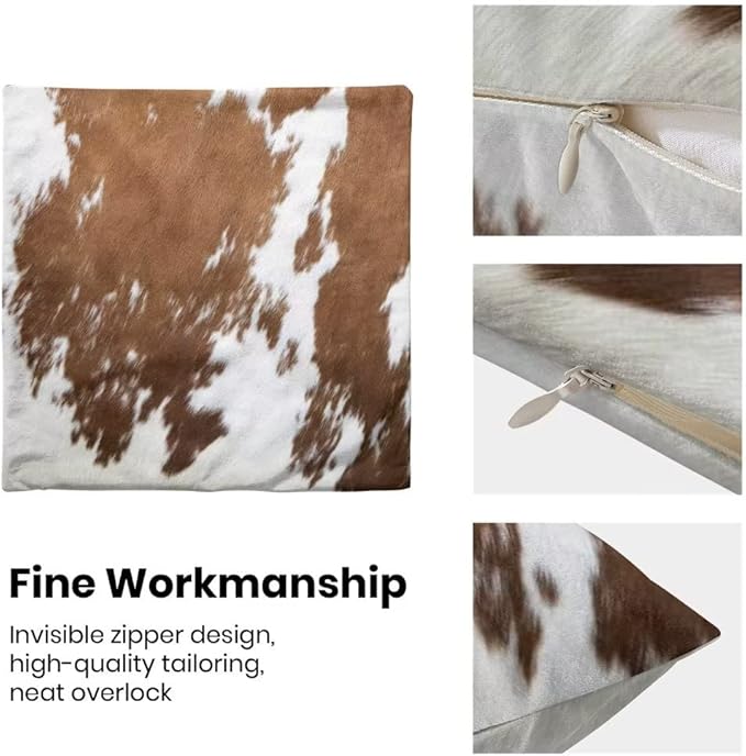 BETGINY Cow Print Pillow Covers 20X20 Inch Pack of 2, Western Brown Cowhide Throw Pillow Covers Square Farmhouse Animal Cow Print Cushion Cases for Bedroom Living Room Home Sofa Patio Outdoor