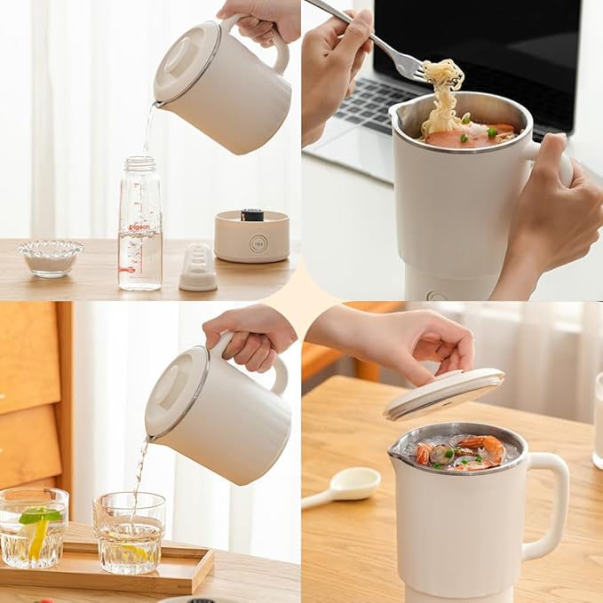 Travel Electric Kettle 304 Stainless Steel Small Portable Foldable Tea Kettle for Boiling Water Camping Traveling with 2 Gear 600ML 600W