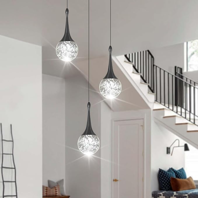 Pendant Light Fixtures 3-Light Kitchen Island Pendant Lights Modern Black Chandelier Dimmable LED Pendant Lighting for Kitchen Island Dining Room