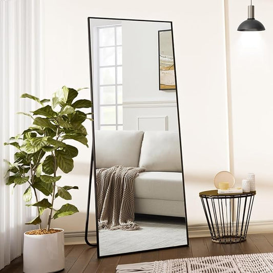 Koonmi Large Mirrors, 64"x21" Full Length Mirror with Stand, Full Body Mirror with Aluminum Alloy Frame, Hanging or Leaning Against Wall Floor Standing Mirrors for Bedroom Living Room, Black