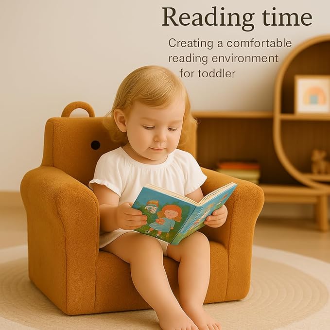 Cute Animal Toddler Foam Chair, Soft Faux Rabbit Fur, Removable Washable Cover, Kids Reading, Watching TV, or Relaxing, for Playroom, Bedroom, Living Room, 1-3 Years Old, Bear