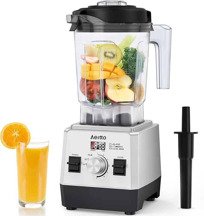 Aeitto Blenders for Kitchen with 68Oz. Large Capacity, 1800W Max Power Smoothie Blender, 3 Preset Programs & 7 Speeds, Professional Countertop Blender for Smoothies, Ice Crush, Frozen Drinks, Silver