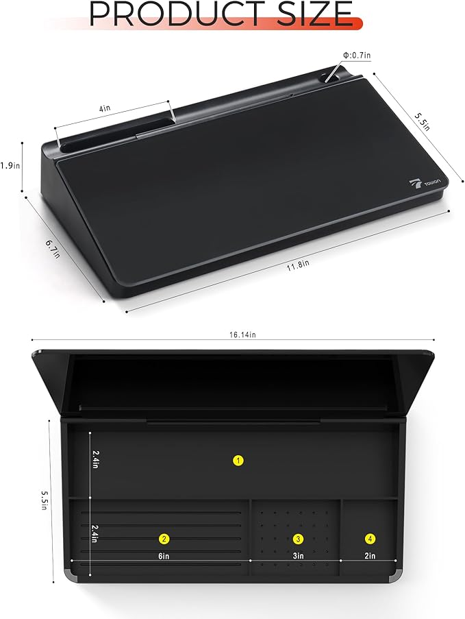 TOWON Small Compact Glass Desktop Whiteboard with Storage – 12 x 7 in Dry Erase Board for Desk, Home Office, School | Includes 5 Markers, Eraser & Holder | Space-Saving Organizer, Aesthetic Black