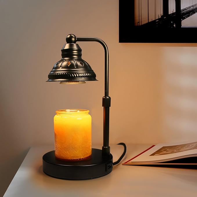 LIDORE Candle Lamp, Candle Warmer Lamp with Timer (Black, USB Charger)