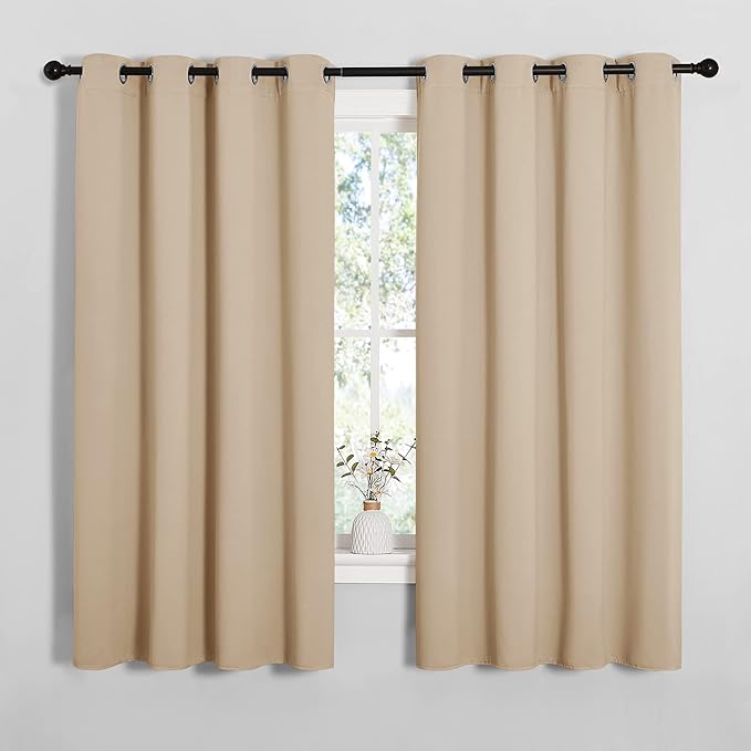 NICETOWN Room Darkening Curtain Panels for Cafe, Thermal Insulated Grommet Room Darkening Draperies/Drapes for Window (Biscotti Beige, 2 Panels, W55 x L68 -inch)