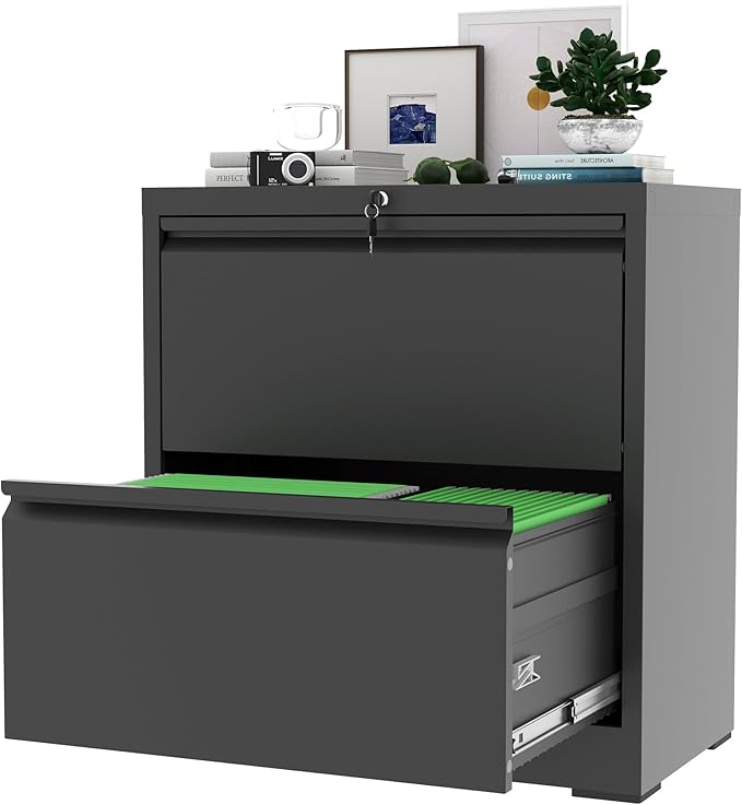 AQY 2 Drawer File Cabinet with Lock,Metal Lateral File Cabinets for Home Office,Steel Wide Filing Organization Storage Cabinets for Hanging Files Letter/Legal/F4/A4 Size,Assembly Required(Black)