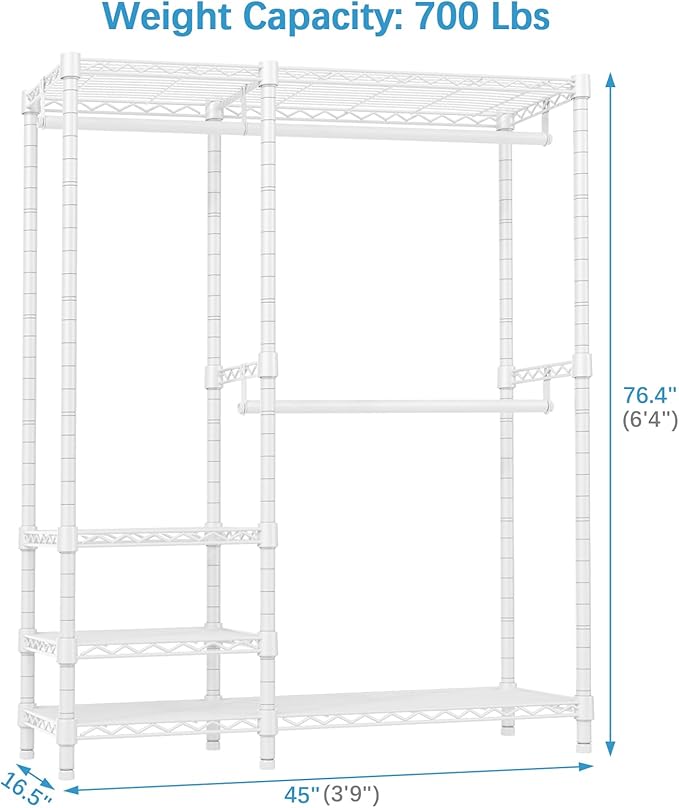 VIPEK V2i Garment Rack for Hanging Clothes, Portable Closet System with 4 Adjustable Shelves & 2 Hanging Rods, Heavy Duty Metal Clothes Rack, Freestanding Wardrobe Closet Rack, Max Load 700lbs