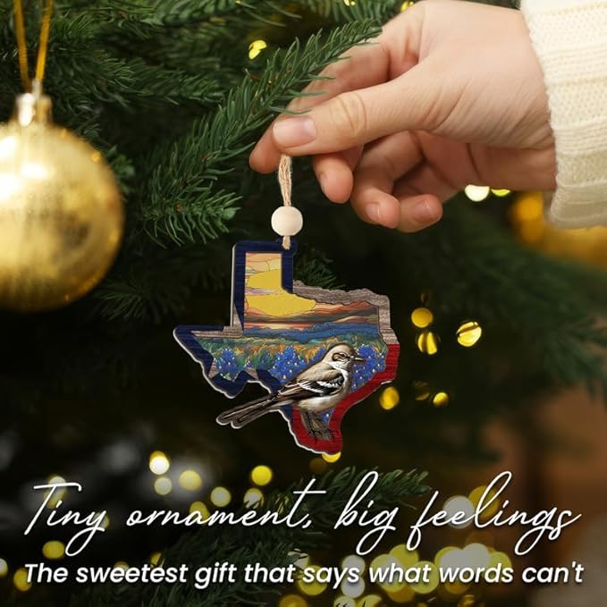 FLAGWIX Christmas Texas Gifts for Women Men - Suncatcher Ornaments for Tree Decorations - Christmas Ornaments Decor Indoor, Texas State Gifts for Family Mom Dad Family Friends, Mockingbird Decoration