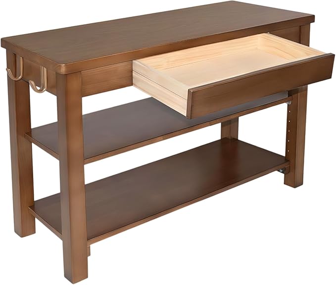 Wood Shoe Bench Entryway with Drawer: 2-Tiers Wooden Storage Shoe Rack with Bench Seat, Compact Mid-Century Modern Design for Entryway, Hallway,Closet,Front Door Entrance,Foyer Walnut 31.5"