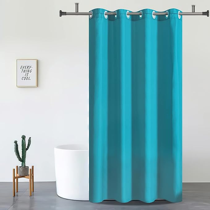 Furlinic No Hook Stall Shower Curtain 36x72 Inch,Polyester Fabric Small Narrow Shower Curtain Liner,Hotel Style Bathroom Curtains with Plastic Split Grommets,Machine Washable & Waterproof,Teal Blue.
