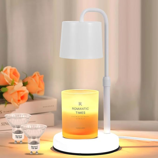Candle Warmer Lamp with Timer, Dimmable Candle Lamp with 2 Bulbs GU 10 50W, Candle Warmer for Jar Candles Adjustable Height Candleholder, Housewarming Gifts Birthday Gifts for Women Mom Sleeplessness