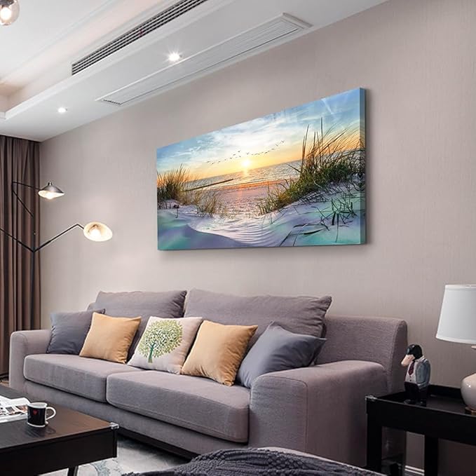 Wapluam Large Wall Art For Living Room Canvas Wall Decor For Bedroom Office Decorations Sea Beach Scenery Wall Paintings Prints Artwork Ocean Seascape Pictures Modern Home Decor Art Work 48X24 in