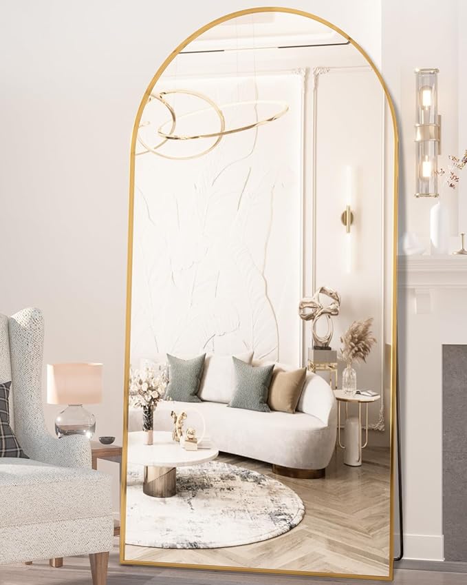 Suidia Full Length Mirror, 76"x34" Floor Standing Mirror Freestanding, Full Body Mirrors with Stand for Bedroom, Hanging Mounted for Living Room Cloakroom, Gold, Arched Style