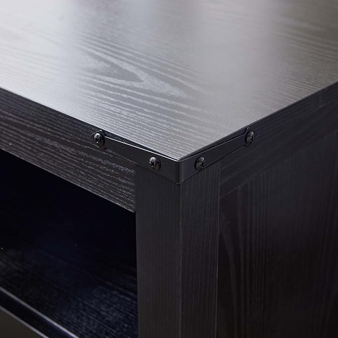 Farmhouse Nightstand with Charging Station & Drawers, Black Wood Bedside Table, End Table with 2 Storage Drawers & USB Ports for Bedroom, Dorm，Black