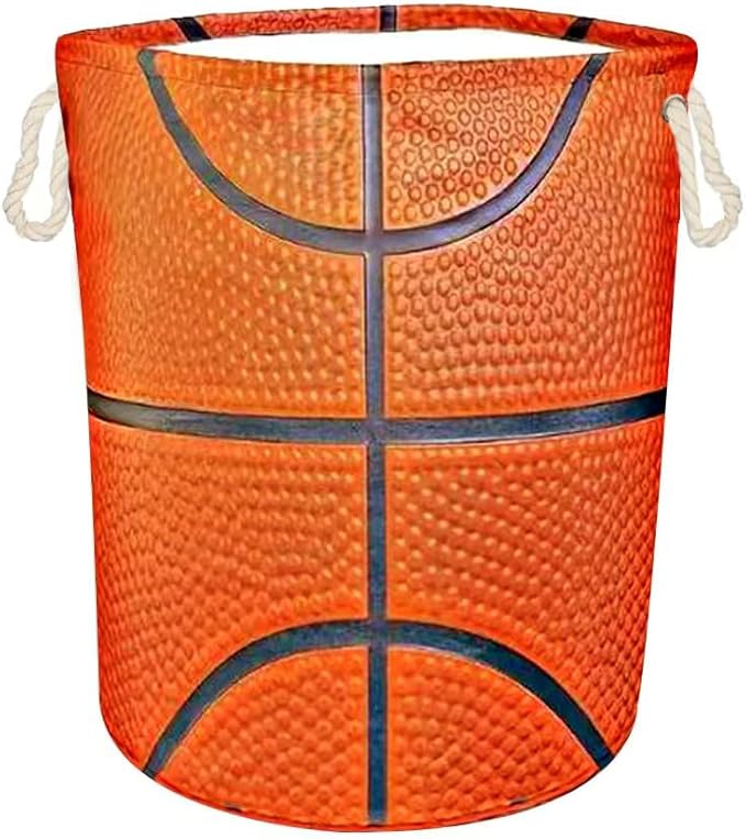 Basketball Hamper for Boys Room Decor Funny Tote Bag Kids Laundry Basket For Teen Boy Girl Ball Gift 17.7x13.7 Inch