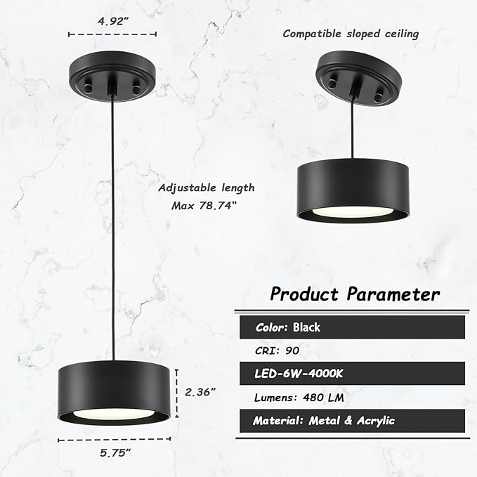 LED Black Pendant Lights Fixture Mini Pendant Lights for Kitchen Island Over Sink Bedroom Bathroom Dining Room