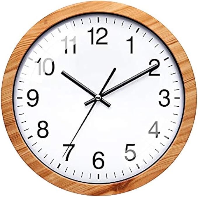 NUOVO 10 Inch Wooden Round Wall Clock Silent & Non-Ticking Retro Wall Clock Operated for Living Room Bedroom Kitchen(26 cm/ 10")
