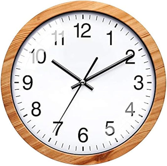 NUOVO 10 Inch Wooden Round Wall Clock Silent & Non-Ticking Retro Wall Clock Operated for Living Room Bedroom Kitchen(26 cm/ 10")
