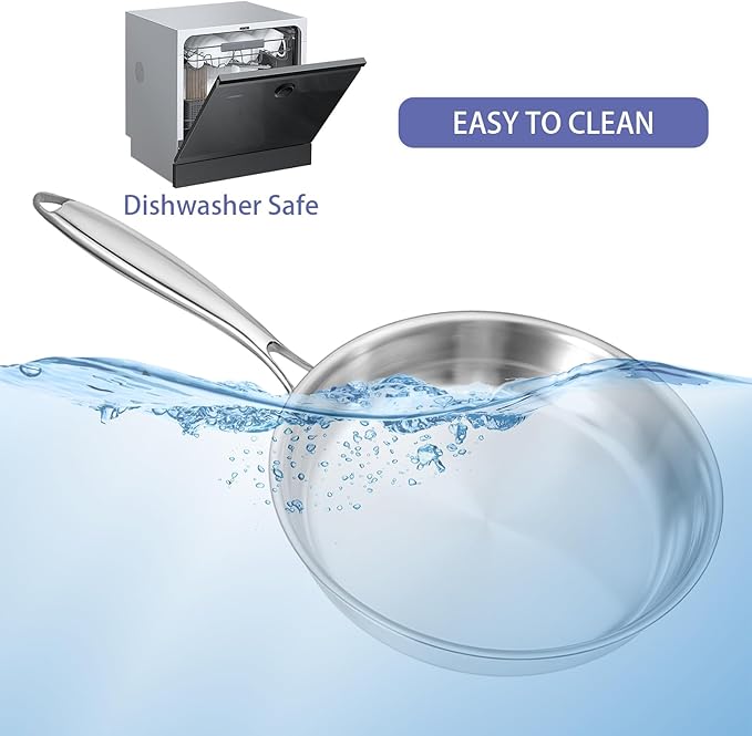 Tri-Ply Stainless Steel Frying Pan Set, 10 Inch and 11Inch, Induction Ready Egg Pan Stainless Cooking Pans with Lid, Dishwasher Safe, Oven Safe