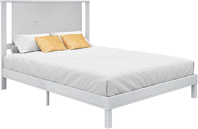AMERLIFE Solid Wood Queen Size Bed Frame with Headboard, Rustic Style Platform Bed Frame with Under-Bed Storage, No Box Spring Needed, Noise Free, Easy Assembly, Antique White