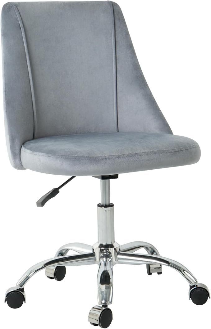 Furnimart 360° Swivel Rolling Desk Chair, Height Adjustable Vanity Chair with Silver Legs, Cute Task Chair with Wheels for Dorm Bedroom Studying Small Places (Velvet Gray)