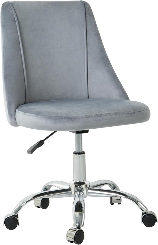 Furnimart 360° Swivel Rolling Desk Chair, Height Adjustable Vanity Chair with Silver Legs, Cute Task Chair with Wheels for Dorm Bedroom Studying Small Places (Velvet Gray)