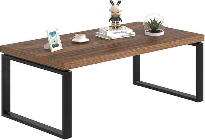 EXCEFUR Modern Coffee Table, Industrial Center Table for Living Room, Wood and Metal Rectangle Cocktail Tea Table for Home Office, Easy Assembly, Walnut, 47 Inch