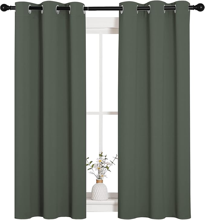 NICETOWN Blackout Draperies Curtains for Kids Room, Window Treatment Thermal Insulated Solid Grommet Blackout Drape Panels for Bedroom (Dark Mallard, Set of 2, 34 by 54 inches)
