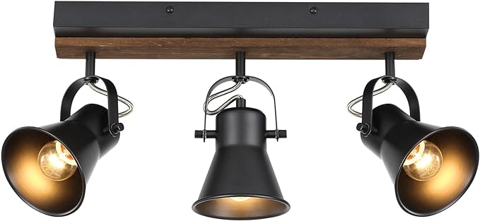 SEEBLEN 3-Light Kitchen Light Fixtures, Adjustable Ceiling/Wall Mount Spotlight, Industrial Black Track Lighting for Living Room, Dining Room, Hallway, Bathroom