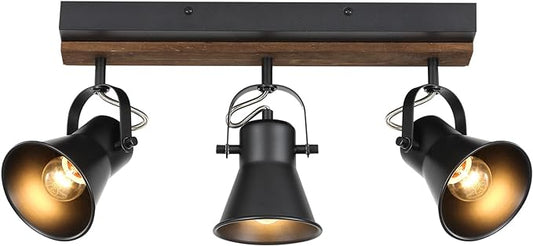 SEEBLEN 3-Light Kitchen Light Fixtures, Adjustable Ceiling/Wall Mount Spotlight, Industrial Black Track Lighting for Living Room, Dining Room, Hallway, Bathroom