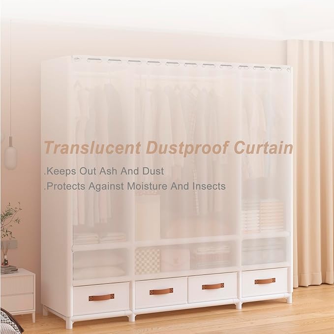 Portable Closet,Portable Closets for Hanging Clothes,Japanese Style Garment Rack with 1 Hanging Rods,2 Storage Shelves,27.5" L x 17.7" W x 65.1" H,White