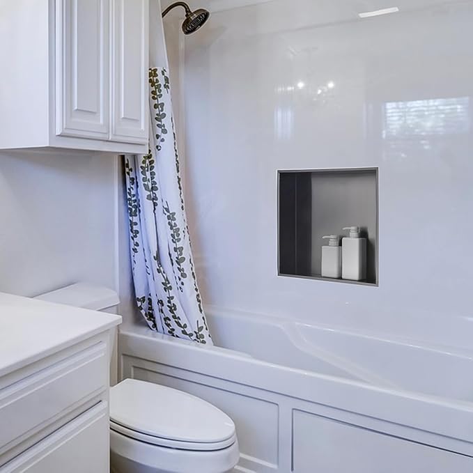 16 x16 Gunmetal Black Bathroom Shower Niche, Luckyhorse 16"x16"x4" Wall-Inserted Rectangular Recessed Bathroom Niche Recessed Shower Niche Shelf for Bathroom Storage