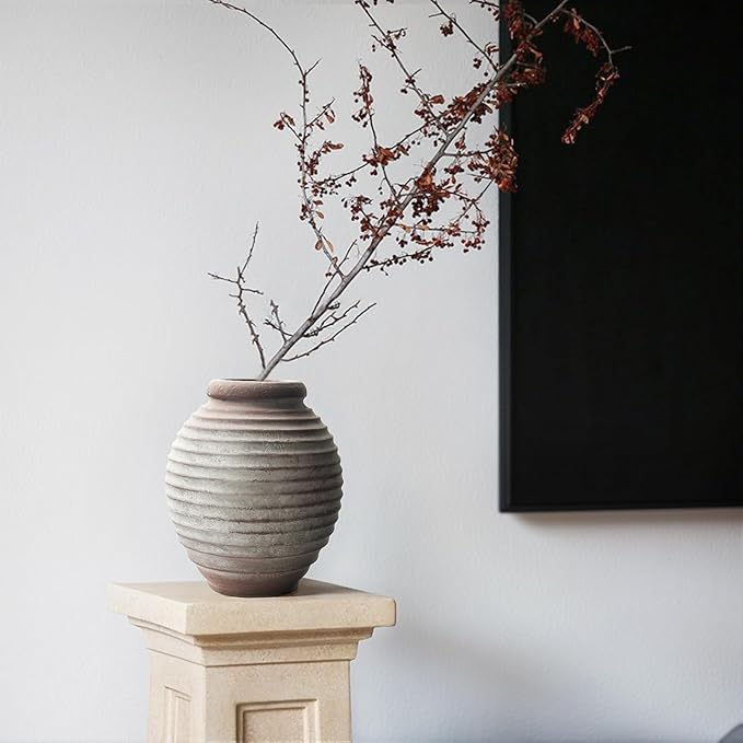 Antique Ceramic Flower Vase for Living Room Bedroom 7.87'' Farmhouse Decor for Bouquet Fake Plant Home Decor Office Table Shelf Fireplace Centerpieces Rustic Retro Vintage Classic Modern