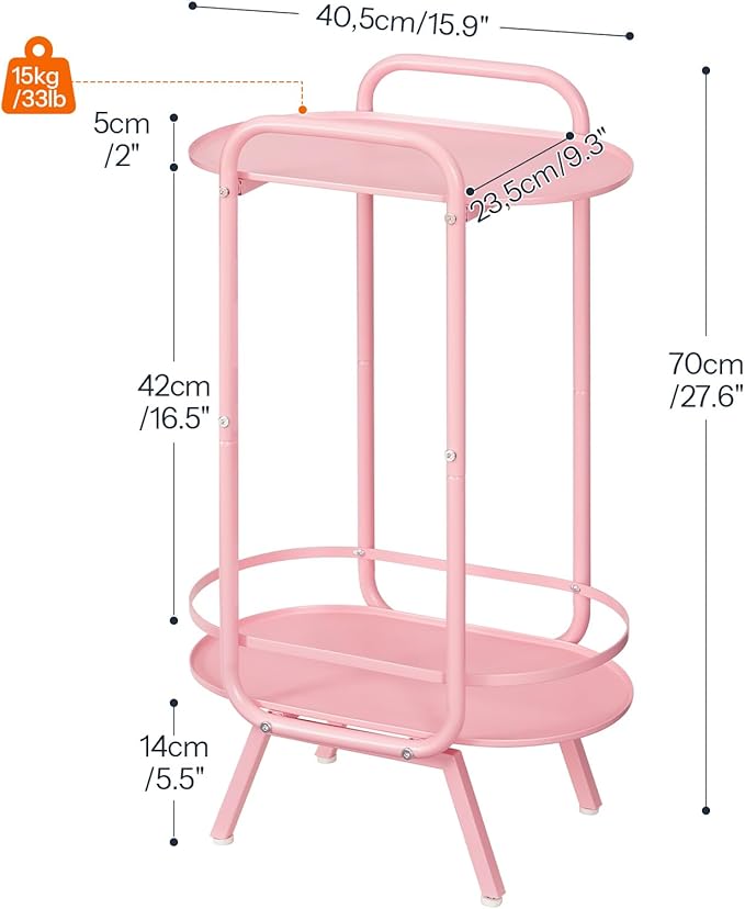 HOOBRO Pink Side Table, 2 Tier Oval End Table with Tray Storage, Small Cute Kids Nightstand for Living Room, Bedroom, Dorm PK184BZ01