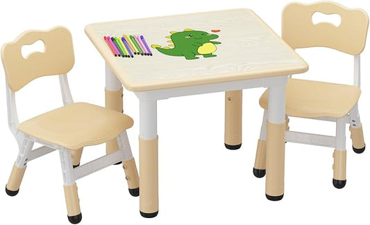GAOMON Kids Table and 2 Chairs Set with Graffiti Desktop, Height Adjustable Toddler Table and Chairs Set for Reading, Drawing, Playing, Eating