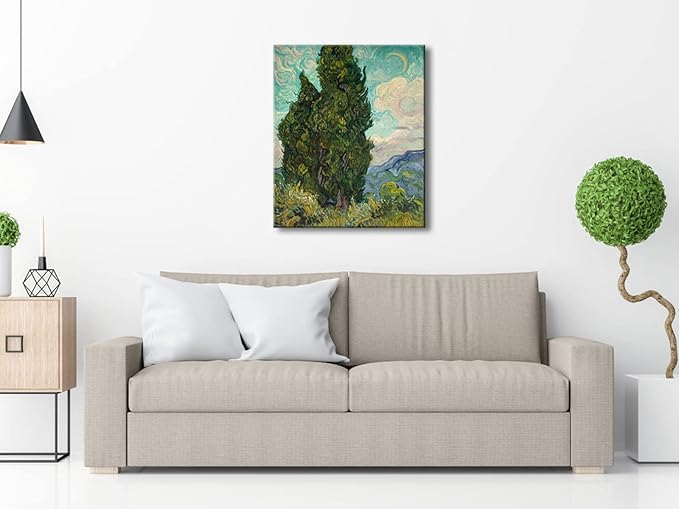 Wieco Art Cypresses by Van Gogh Classic Canvas Prints Wall Art Famous Oil Paintings Green Tree Picture Ready to Hang for Home Decorations Modern Abstract Forest Landscape Artwork