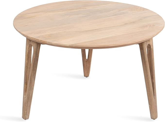 Kate and Laurel Kershaw Transitional Round Coffee Table, 30 x 30 x 19, Natural Wood, Circle Living Room Table with Solid Mango Wood Construction and Tapered Hairpin Legs