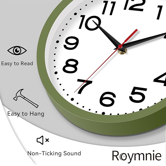 Wall Clock Silent Non-Ticking Modern Clock Battery Operated 8 Inch Small Classic Analog Decorative for Kitchen, Bathroom, Office, Bedroom, Home(Green)