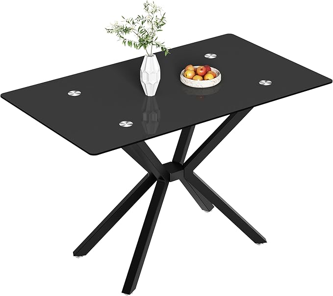 Modern Rectangular Glass Dining Table with Tempered Glass Top and Metal Legs - Perfect for Home, Kitchen, or Dining Room