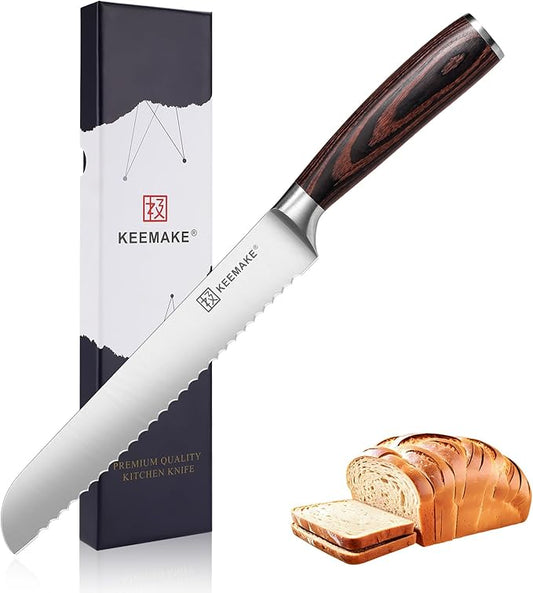 KEEMAKE Bread Knife for Homemade Bread, 8" Sourdough Bread Knife Serrated with Ultra Sharp High Carbon Stainless Steel Blade, Cutting Slicer for Bread Cake Fruit, Ergonomic Handle, Gift Box Included